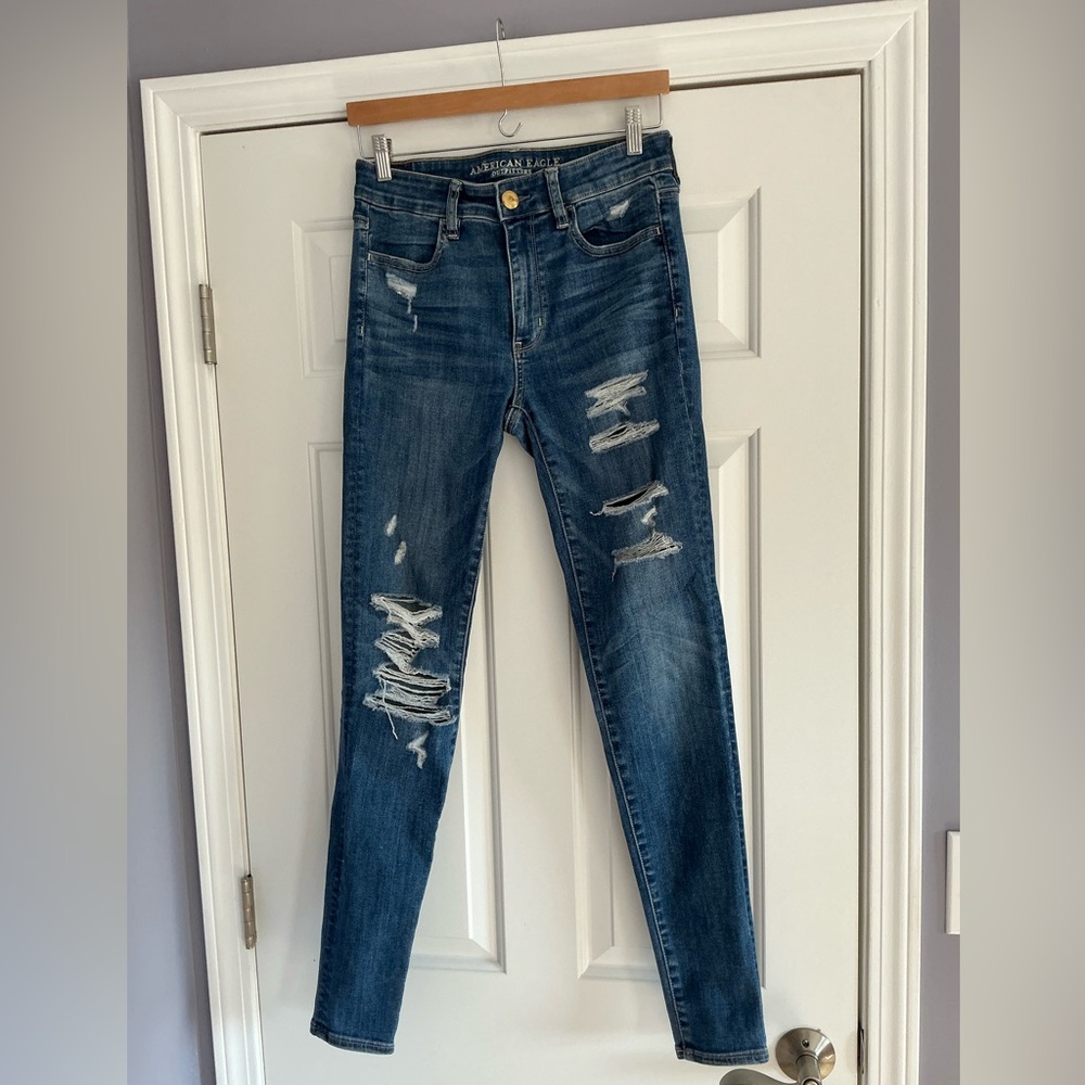 American Eagle Distressed Super Stretch X High Rise Jeggins Skinny Jeans 6Long